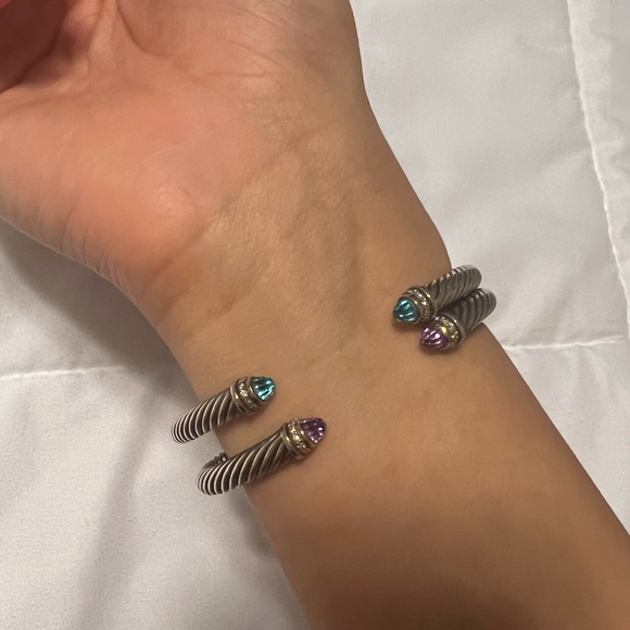 David Yurman Cable Classics Bracelet Sterling Silver Amethyst & Pavé Diamonds - Picture 7 of 9